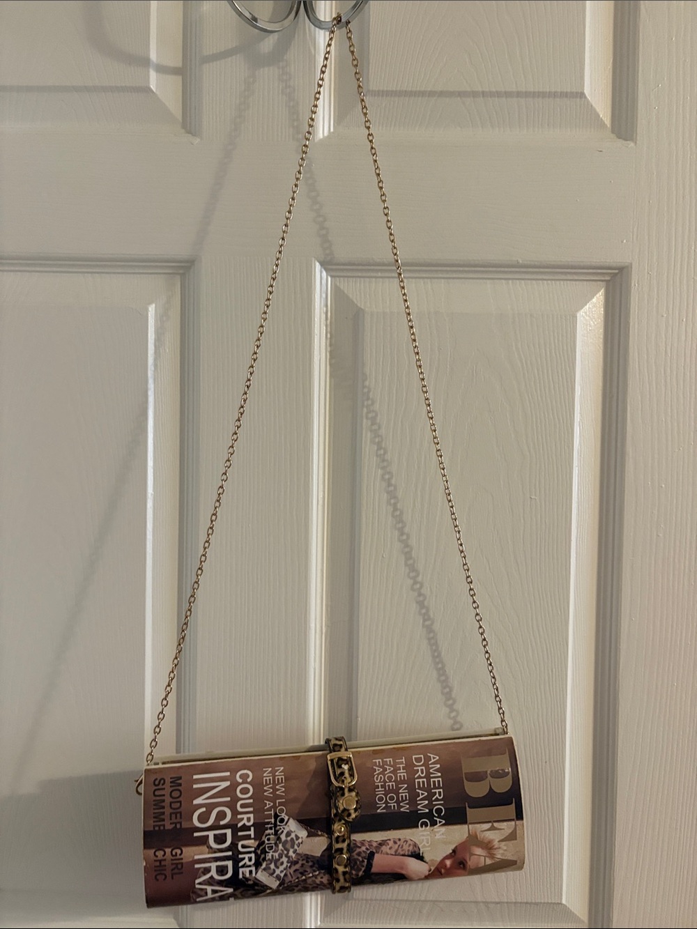 Novelty Magazine Clutch with Gold Chain
